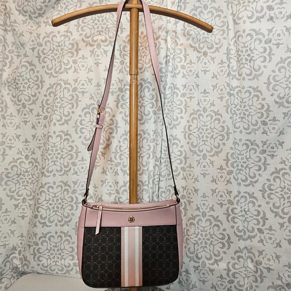 nanette lepore snap women's faux leather exterior pink brown purse crossbody - Picture 3 of 14